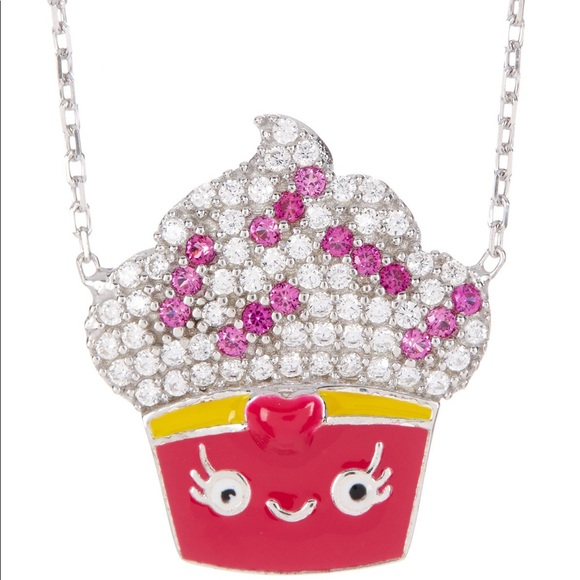 Sterling Silver CZ Cupcake Pendant Necklace - Picture 2 of 2